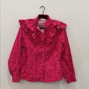 KARLIE 100% cotton  Pink floral Ruffled Blouse size medium